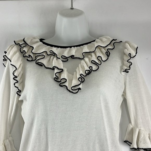 Maje Cream and Black Ruffled Coquette Girl Blouse - Picture 3 of 12